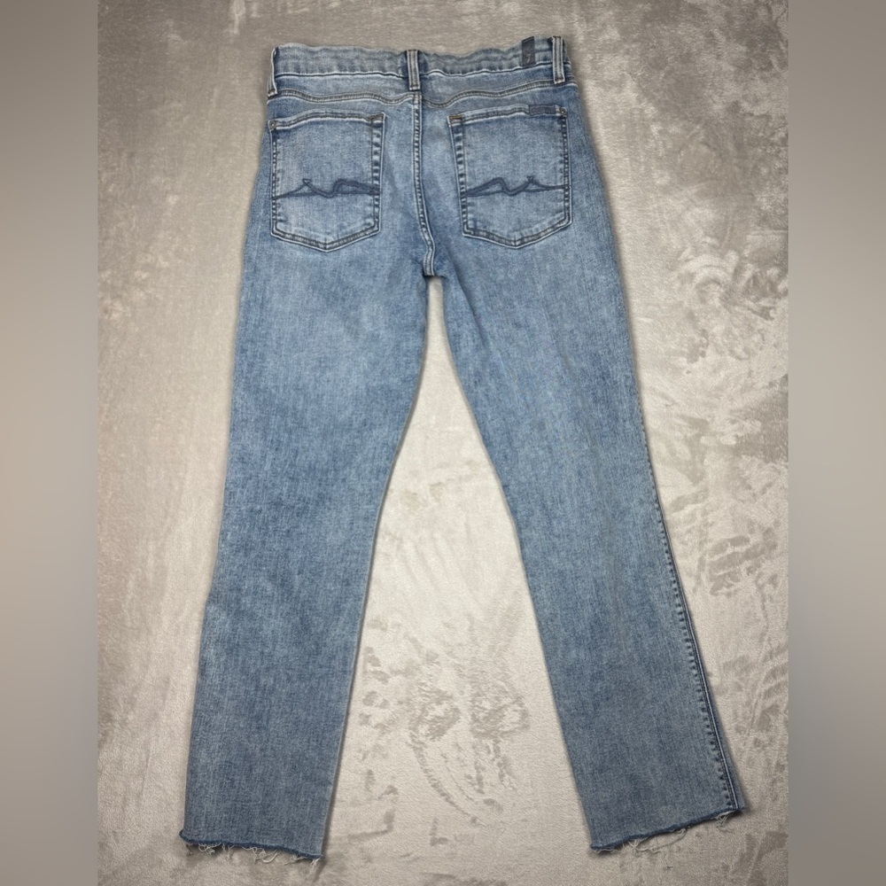 7 For All Mankind Kimmie Straight Leg Raw Hem Zip Fly Denim Blue Jeans Size 30